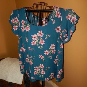 torrid Teal Floral Short Flutter Sleeve Tunic